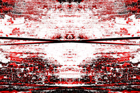 Red Black White Aged Grunge Wall Background. Old Weathered Peeled Painted Plaster Backdrop. Reddish Abstract Antique Cracked Stain Texture Background. Damaged Retro Stucco Scratched Patternの写真素材