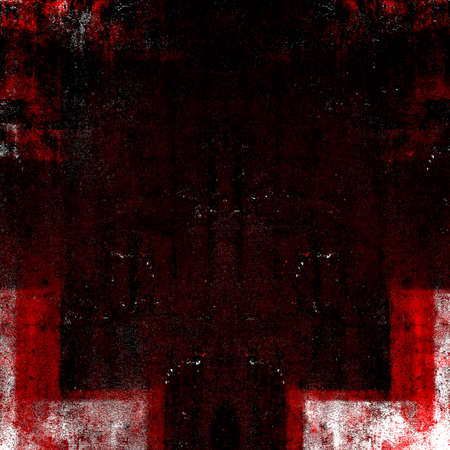 Red Black White Aged Grunge Wall Background. Old Weathered Peeled Painted Plaster Backdrop. Reddish...