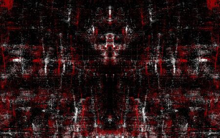 Red Black White Aged Grunge Wall Background. Old Weathered Peeled Painted Plaster Backdrop. Reddish Abstract Antique Cracked Stain Texture Background. Damaged Retro Stucco Scratched Patternの写真素材