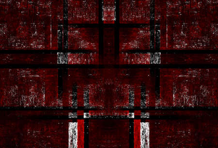 Red Black White Aged Grunge Wall Background. Old Weathered Peeled Painted Plaster Backdrop. Reddish Abstract Antique Cracked Stain Texture Background. Damaged Retro Stucco Scratched Patternの写真素材