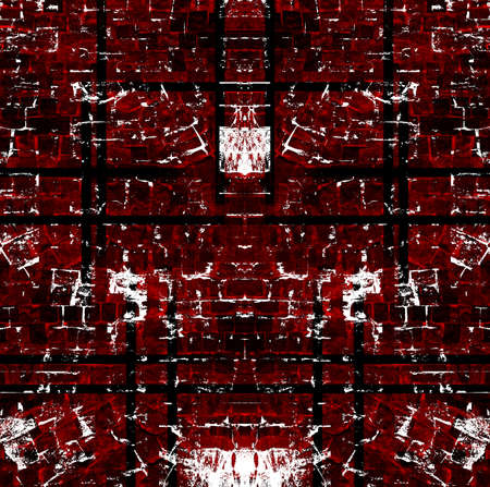 Red Black White Aged Grunge Wall Background. Old Weathered Peeled Painted Plaster Backdrop. Reddish Abstract Antique Cracked Stain Texture Background. Damaged Retro Stucco Scratched Patternの写真素材