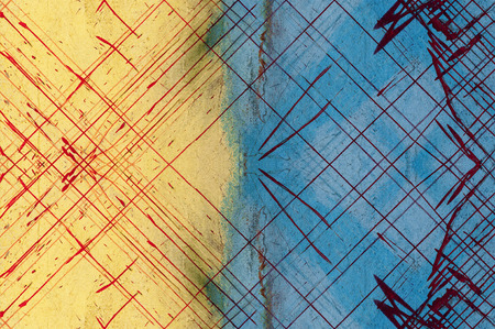Old wall painted with spots of paint. Modern futuristic painted wall for backdrop or wallpaper with copy space. Close up imageの写真素材