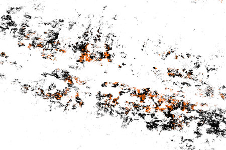 Orange Black White Aged Grunge Wall Background. Old Weathered Peeled Painted Plaster Backdrop. Reddish Abstract Antique Cracked Stain Texture Background. Damaged Retro Stuccoの写真素材