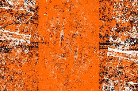 Orange Black White Aged Grunge Wall Background. Old Weathered Peeled Painted Plaster Backdrop. Reddish Abstract Antique Cracked Stain Texture Background. Damaged Retro Stuccoの写真素材