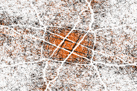Orange Black White Aged Grunge Wall Background. Old Weathered Peeled Painted Plaster Backdrop. Reddish Abstract Antique Cracked Stain Texture Background. Damaged Retro Stuccoの写真素材