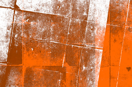 Orange Black White Aged Grunge Wall Background. Old Weathered Peeled Painted Plaster Backdrop. Reddish Abstract Antique Cracked Stain Texture Background. Damaged Retro Stuccoの写真素材