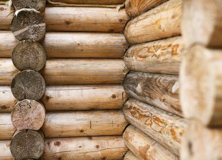 wall being built log home without finishingの写真素材