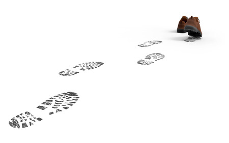 Walking shoes with traces isolated on white background 3D renderingの写真素材