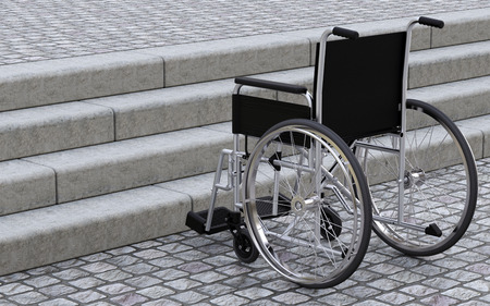Wheelchair in front of stairs 3D renderingの写真素材