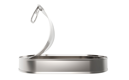 Long open metal tin can on white background 3D rendering
