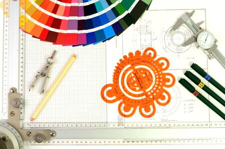 Construction project on drawing boardの写真素材