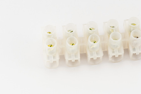 Electrical pads connectors on a white backgroundの写真素材