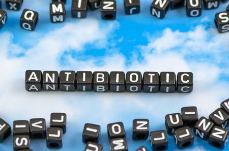 The word Antibiotic on the sky background