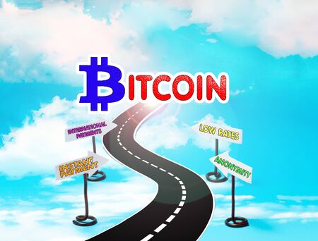 Bitcoin as modern electronic money in the form of a conceptual road running to itの写真素材