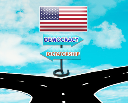 The choice between democracy and dictatorship in the United States in the symbolの写真素材