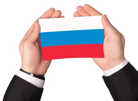 Flag of the Russian Federation in handsの写真素材