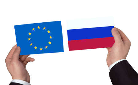Flag of the EU and Russiaの写真素材