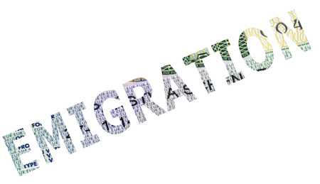 The word emigration on a white backgroundの写真素材