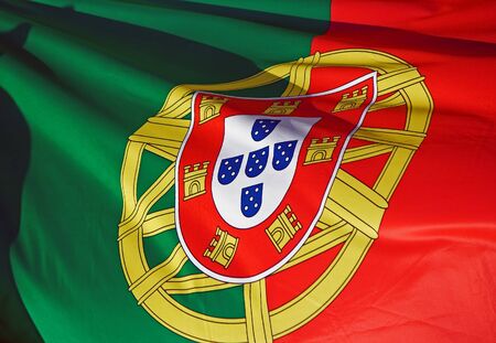 Close-up of the Portuguese flag waving in the windの写真素材