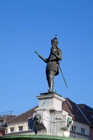 Fountain with statue of Charlemagne in the German city Aachenの写真素材