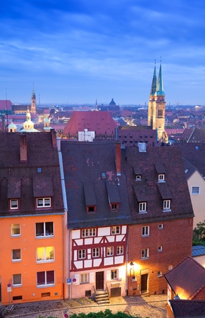Skyline of the German city Nuremberg (NÃ¼rnberg) as seen from the castle hill.の写真素材