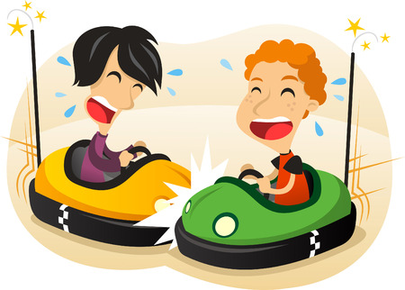 Bumper car fun cartoon illustrationのイラスト素材