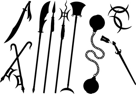 Chinese Traditional Weapons Martial Arts Silhouette , vector illustration cartoon.のイラスト素材