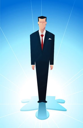 Business man standing on the final piece of a financial puzzle.のイラスト素材