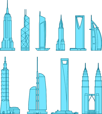 Tall building Business Skyscraper Antenna Tower set vector illustration.のイラスト素材