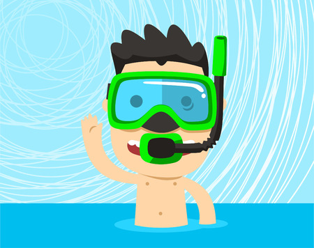 Snorkeling boy with snorkel mask vector illustration.のイラスト素材