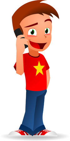 Boy speaking with cellphone cartoon illustrationのイラスト素材