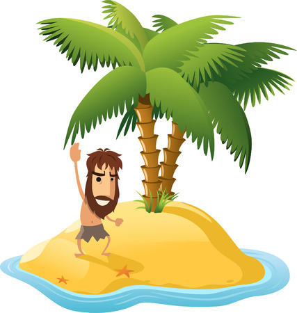Desert Island With Palm Trees and Shipwrecked Man. With star shape shape vector illustration cartoonのイラスト素材