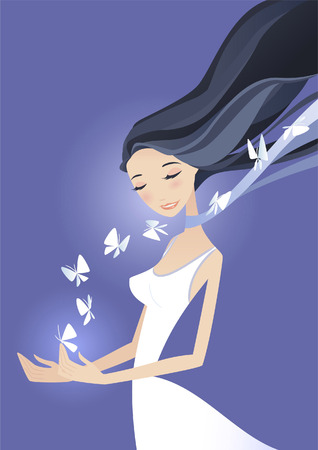 Girl holding butterflies illustrationのイラスト素材
