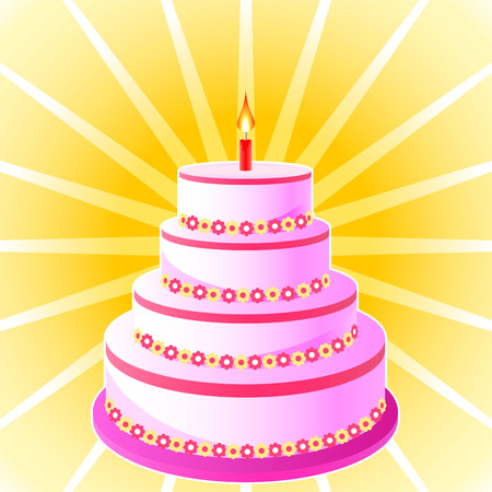Cake with light candle vector cartoon illustrationのイラスト素材