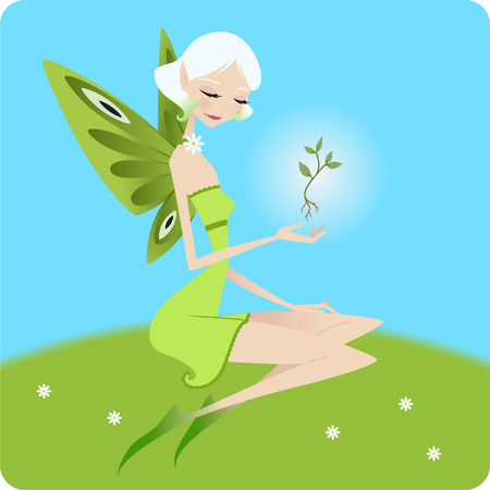 Little fairy holding a flower cartoon illustrationのイラスト素材