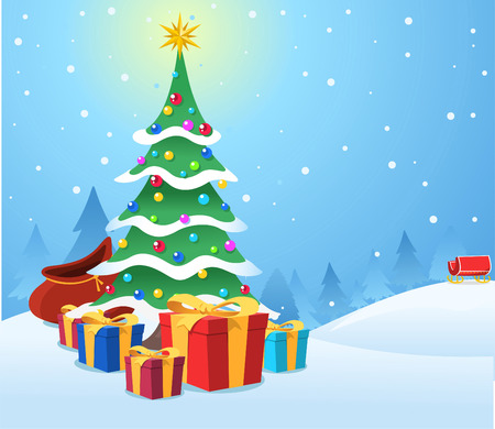 Christmas night scene with presentsのイラスト素材