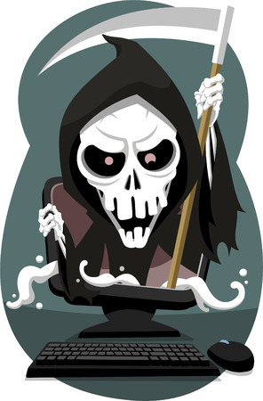 Grim Reaper coming out of computer, vector illustration cartoon.のイラスト素材
