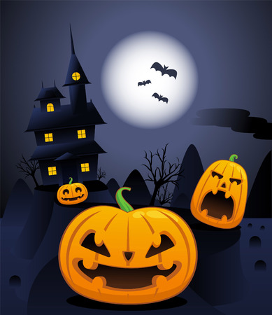 Halloween night scary pumpkin illustrationのイラスト素材