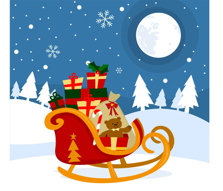 Santa claus sleigh with christmas presentsのイラスト素材
