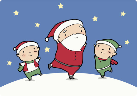 Santa claus dancing with elfsのイラスト素材