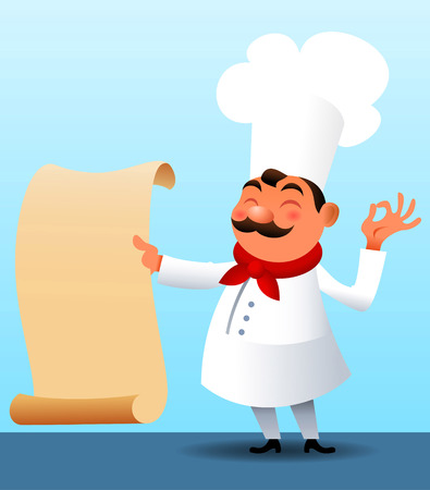 Chef holding menu.のイラスト素材