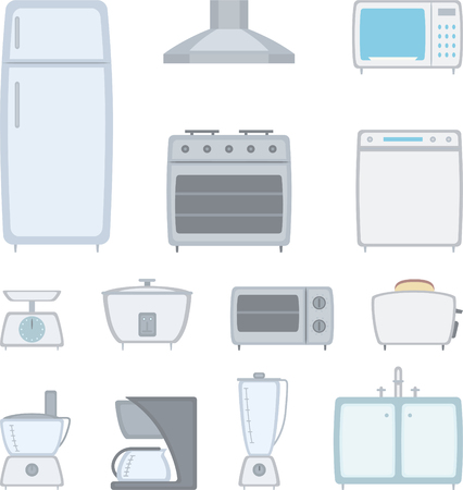 Design Elements of Kitchen equipment. Fully editable elements for general use, simply change any colour as you wish.のイラスト素材