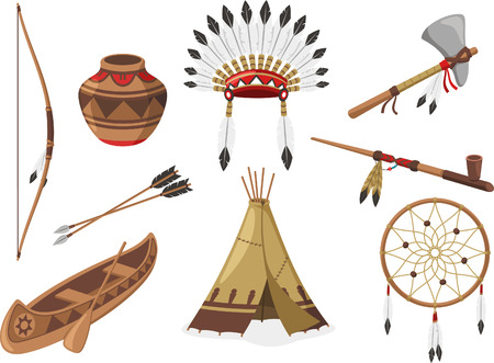 American Indigenous Indian Native Natives Tribal Culture, vector illustration cartoon.のイラスト素材