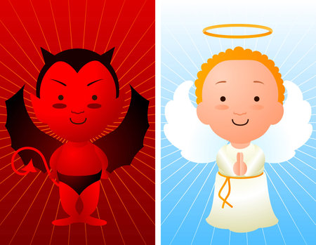 Angel and devil cartoonのイラスト素材