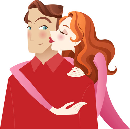 Young girl kissing his boyfriendのイラスト素材