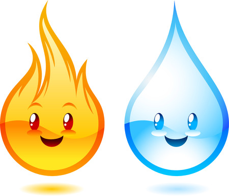 Fire and water cartoon characters.のイラスト素材
