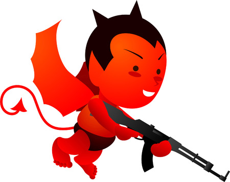 Flying little devil with machine gunのイラスト素材