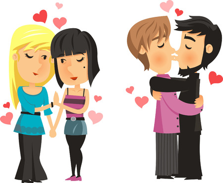 Cartoon gay couples  in love vector illustration.のイラスト素材