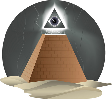 All Seeing Eye Furious Rage God Horus Pyramid Religion, vector illustration cartoon.のイラスト素材