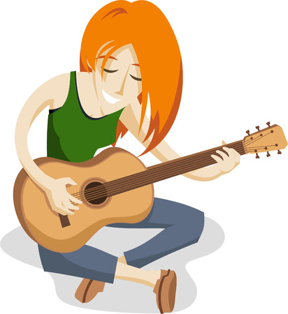 Girl playing guitar illustrationのイラスト素材